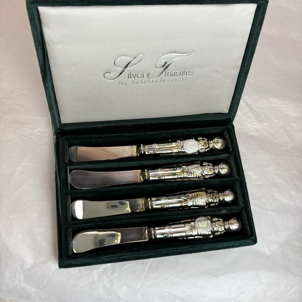 Silver Treasures By Godinger Nutcracker Cheese Spreaders Vintage In Velvet Box